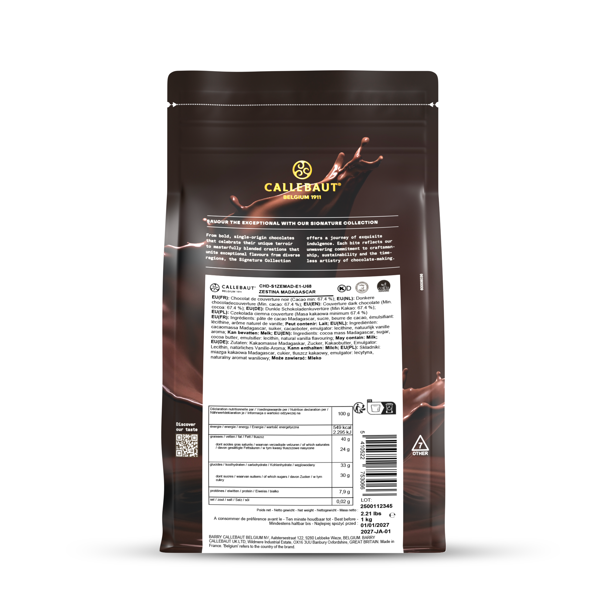 Zartbitter Schokoladen Callets Zestina Madagaskar 67 % 1kg, , small